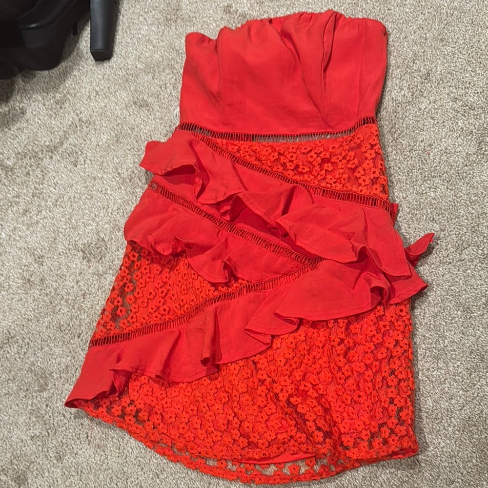 Red Strapless Dress with Ruffles